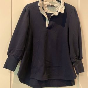 Pomander Place ruffle collar navy sweatshirt - very little wear